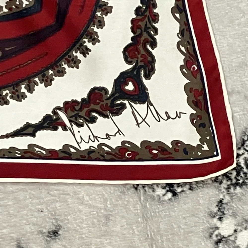 Richard Allan Pure Silk Scarf Made in England Red Paisley 26x26 Vintage‎
